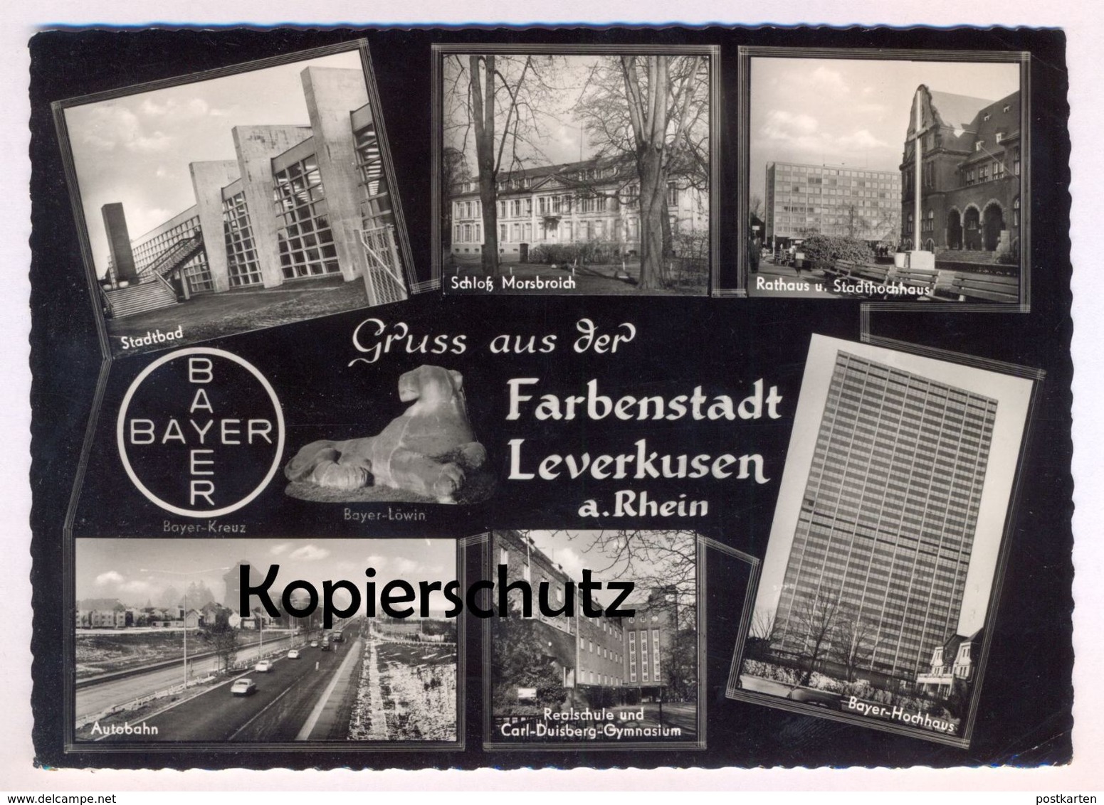 ÄLTERE POSTKARTE GRUSS AUS DER FARBENSTADT LEVERKUSEN AM RHEIN CARL DUISBERG GYMNASIUM STADTBAD MORSBROICH AUTOBAHN AK - Leverkusen