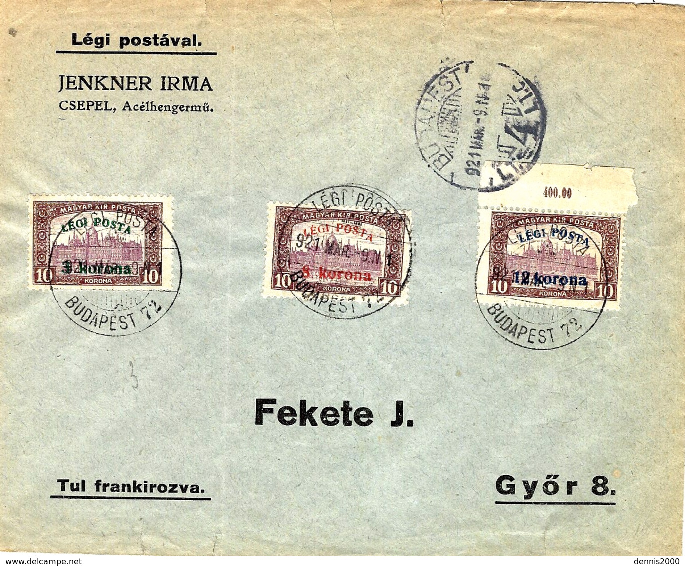 1921- Cover From Budapest To Györ  Fr. LEGY POSTA  Y & T. N°3,4 And 5 - - Lettres & Documents