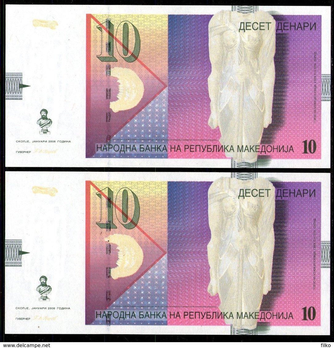 Macedonia 10 Denari 2008,P.14h,consecutive Serial No.,as Scan - Macédoine Du Nord