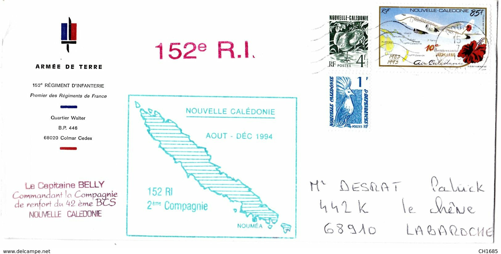 NOUVELLE CALEDONIE  :  Lettre De Nouméa Du 152 ème R.I - Covers & Documents