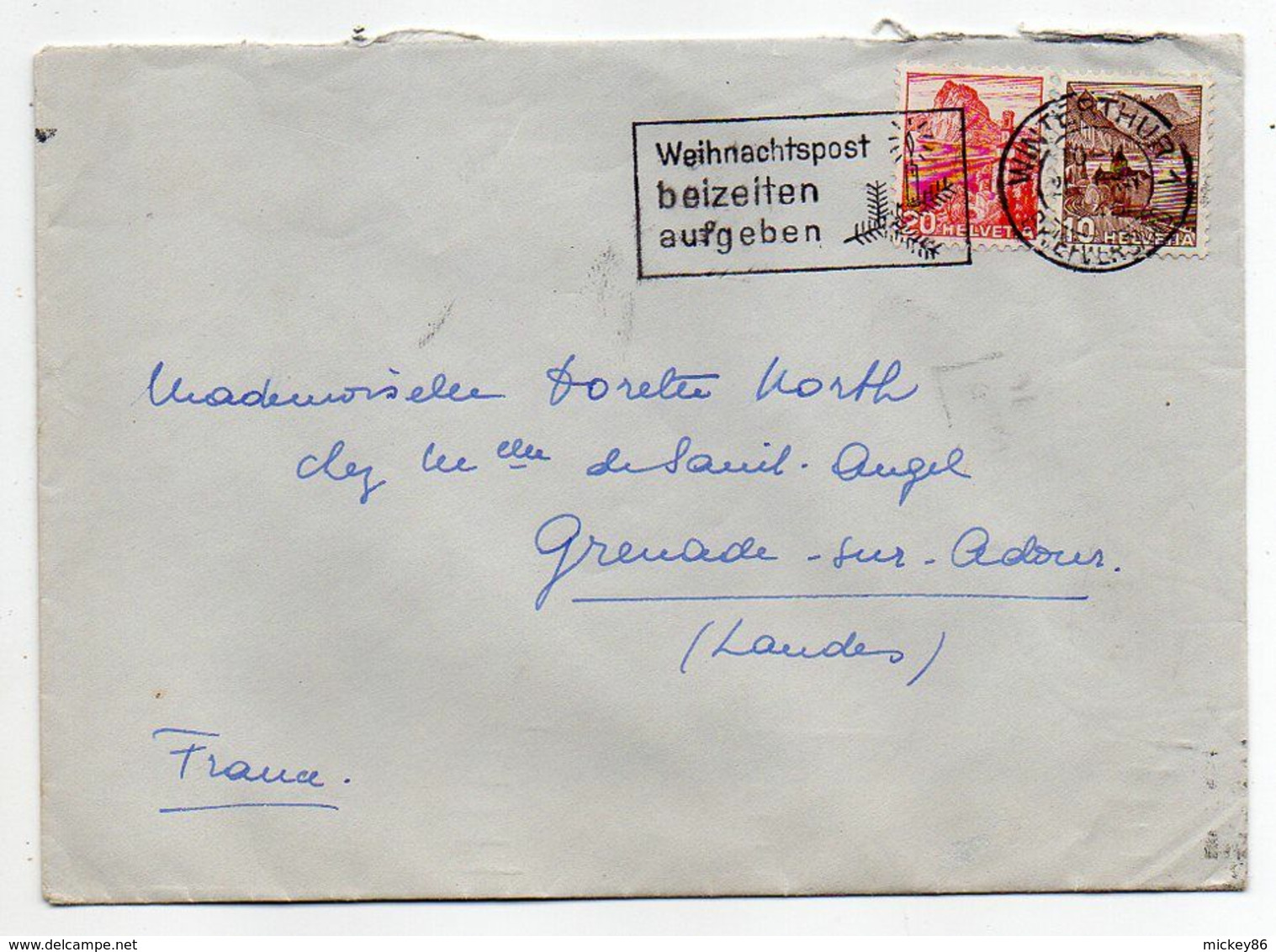Suisse -1940--Lettre De WINTERTHUR  Pour GRENADE SUR ADOUR-40 (France)-timbres,cachet Mécanique - Lettres & Documents