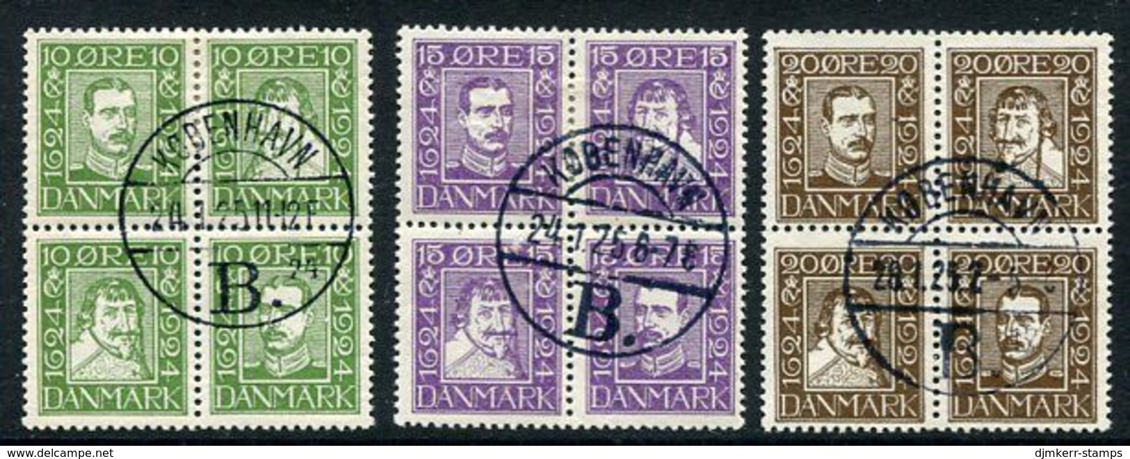 DENMARK 1924 Post Office Tercentenary In Blocks, Used. Michel 131-42. - Usado