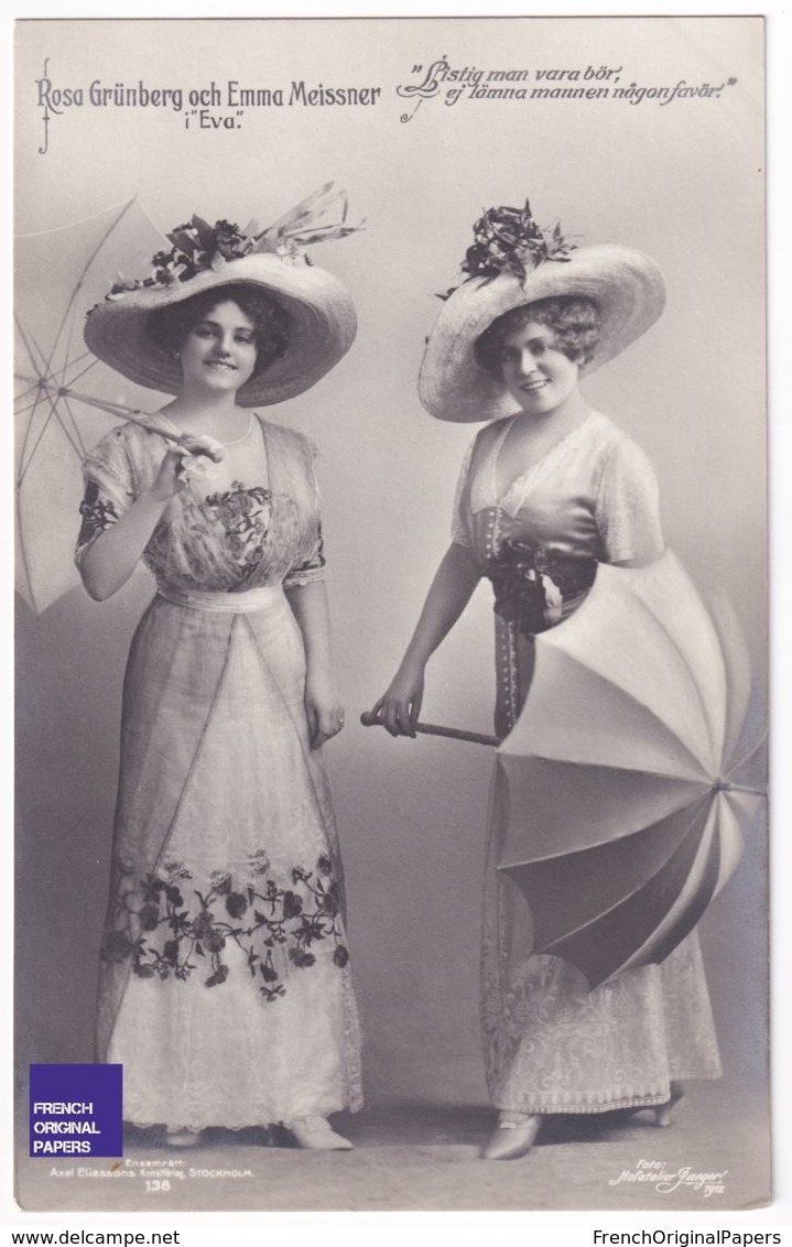 RPPC CPA Photo Rosa Grünberg & Emma Meissner Robe Dentelle Parapluie Mode - Edwardian Lady Dress Umbrella Fashion A39-3E - Artistas