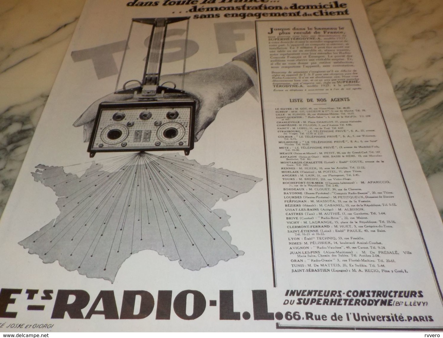 ANCIENNE PUBLICITE TOUTE LA FRANCE  RADIO LL 1927 - Andere & Zonder Classificatie