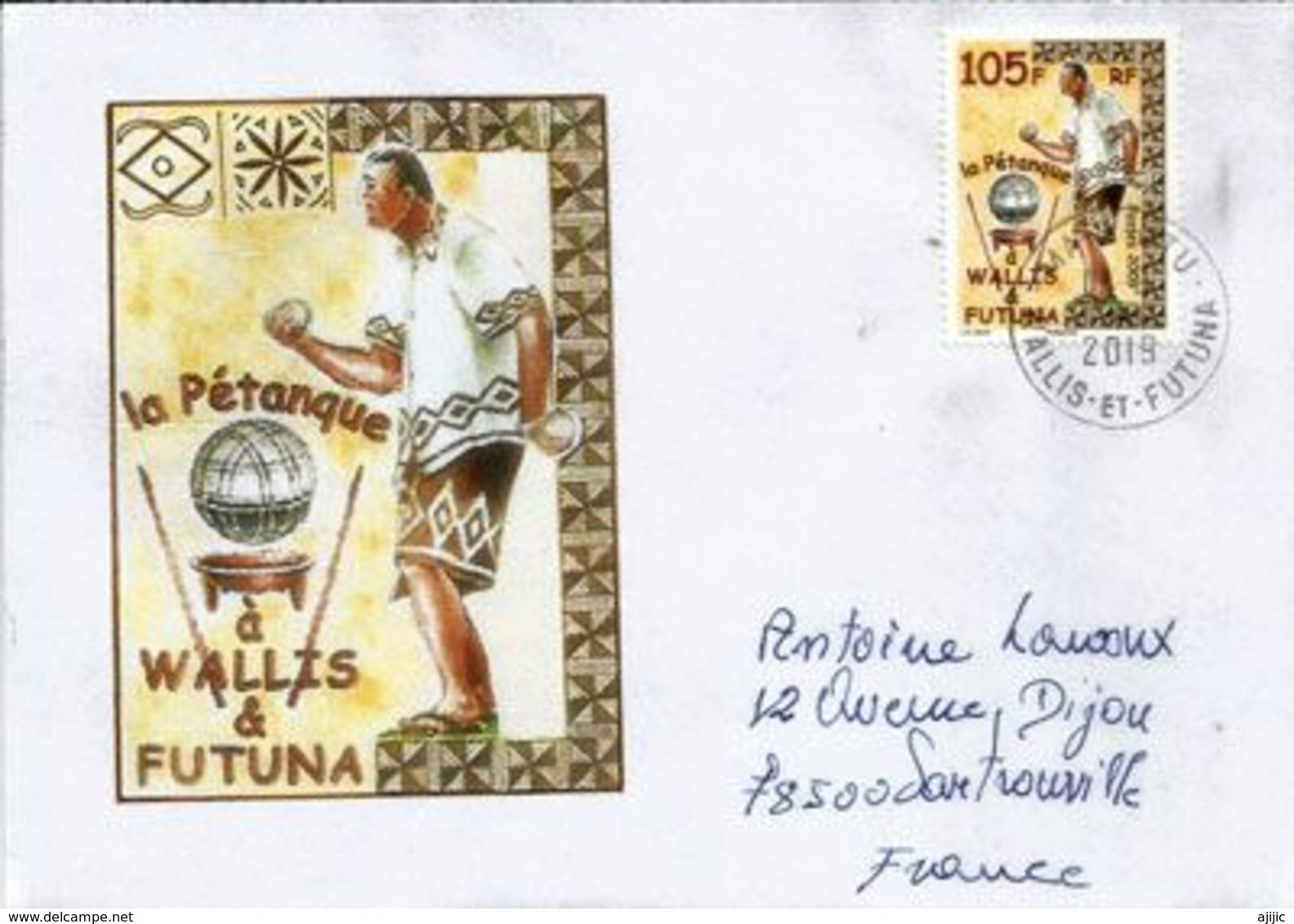 La Pétanque Aux îles Wallis & Futuna (Océanie) ,  Lettre Postée 2019 De MataUtu, Adressée En France - Cartas & Documentos