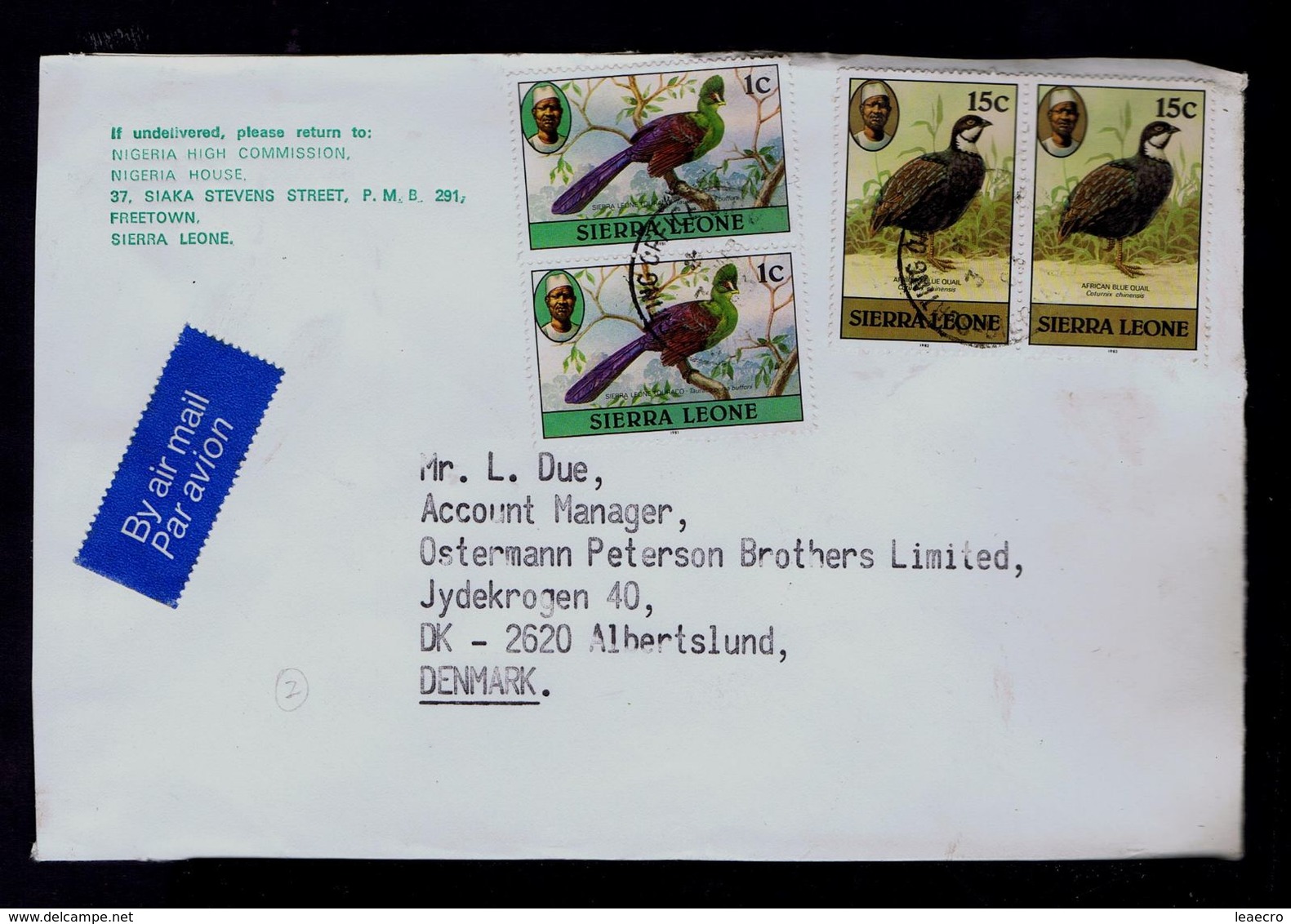 TOURACO Persa Buffoni + Coturnix Chinensis, Aune Oiseaux Birds SIERRA LEONE 2x+2y Gc4966 - Coucous, Touracos