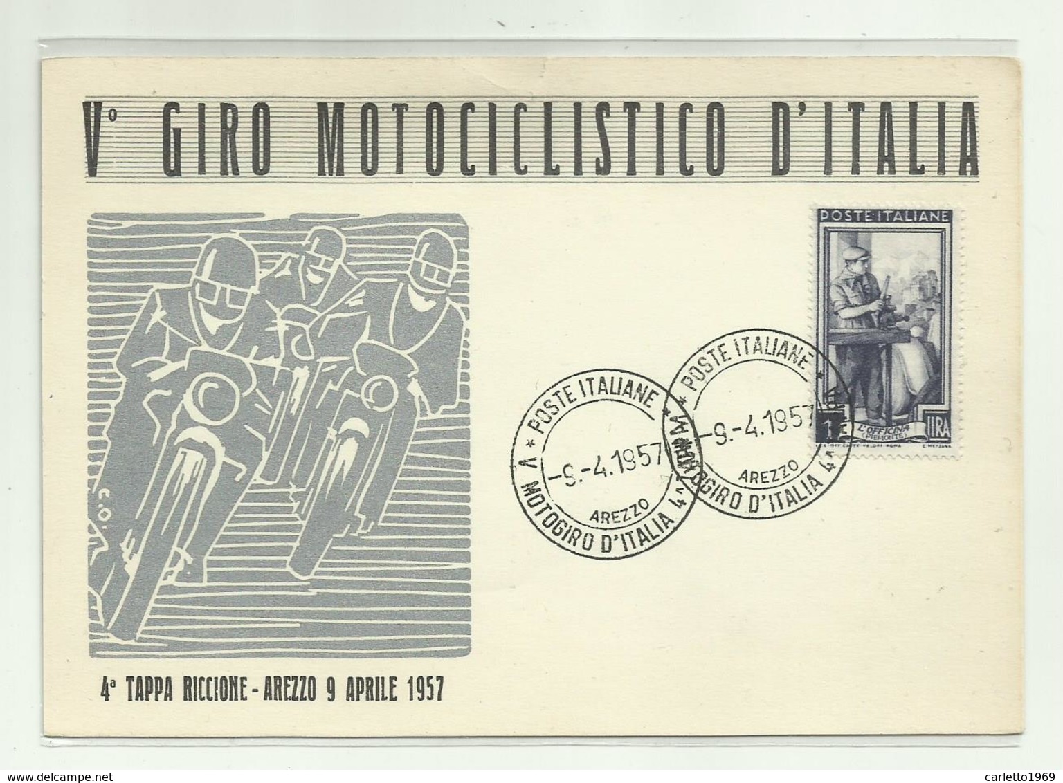 V GIRO MOTOCICLISTICO D'ITALIA - 4a TAPPA RICCIONE - AREZZO 9 APRILE 1957 - NV FG - Motorradsport