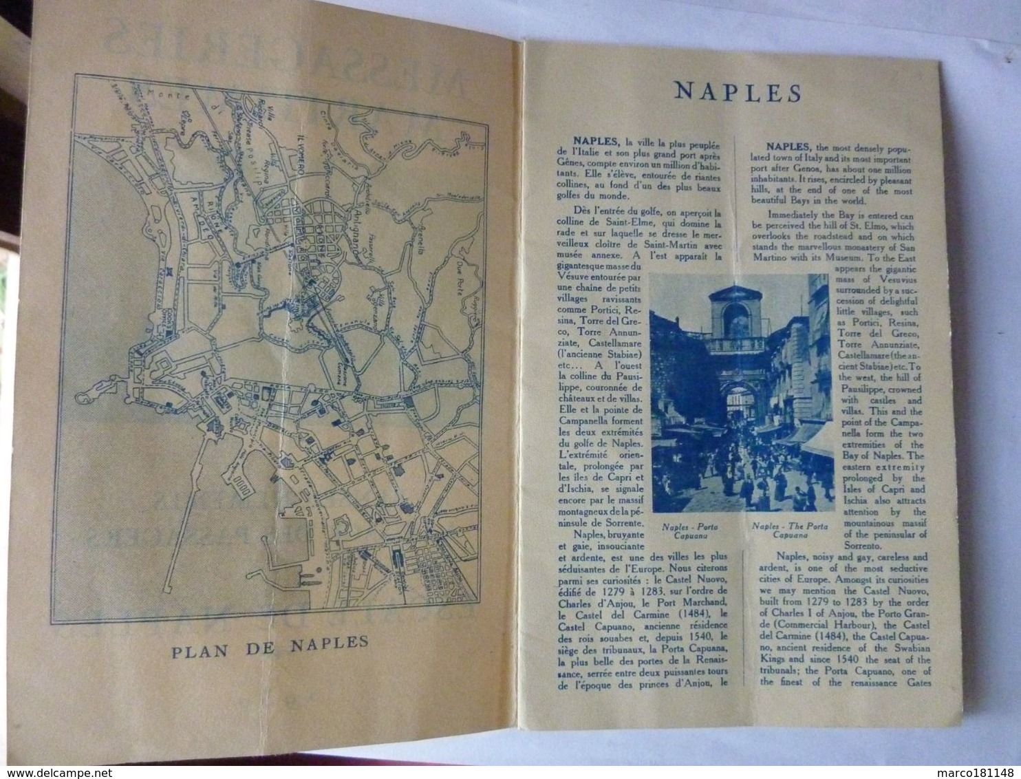 Messageries Maritimes - Paquebot LOTUS - Renseignements Escale Naples Pour Les Passagers 1930 - Andere & Zonder Classificatie