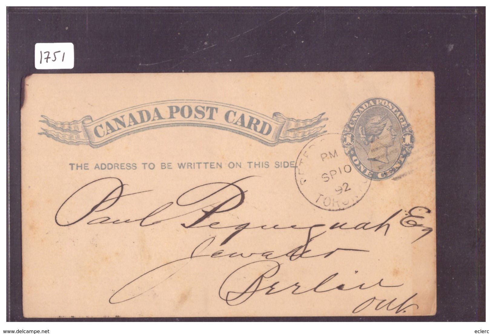 CANADA - TORONTO SILVER PLATE Co -  ENTIER POSTAL - GANZSACHE - 1860-1899 Reinado De Victoria