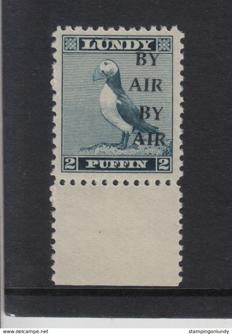 #02 Great Britain Lundy Island Puffin Stamp 1950 BY AIR Narrow O/pr Cat #71e 2p 1/2 Price 20/7-27/7 - Emissione Locali