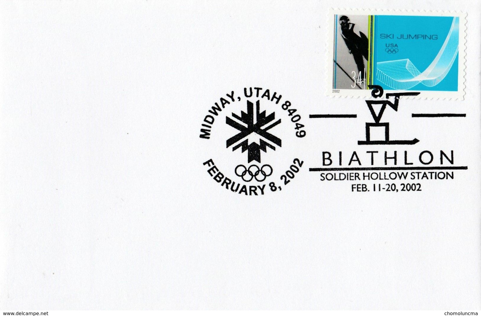 USA Cachet Officiel Official Handstamp Postmark Salt Lake City Winter Olympics Games Luge Biathlon Ski De Fond Tir - Inverno2002: Salt Lake City