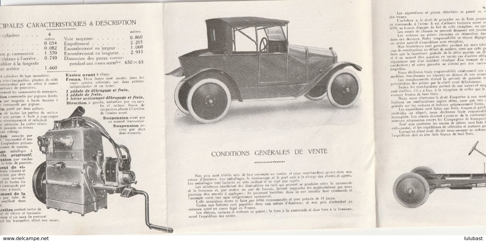 Tryptique Publicitaire Pour L'automobile BENJAMIN, Usine D'Asnières. + Tarifs Et Croquis Du Bloc-moteur. (TTB) - KFZ