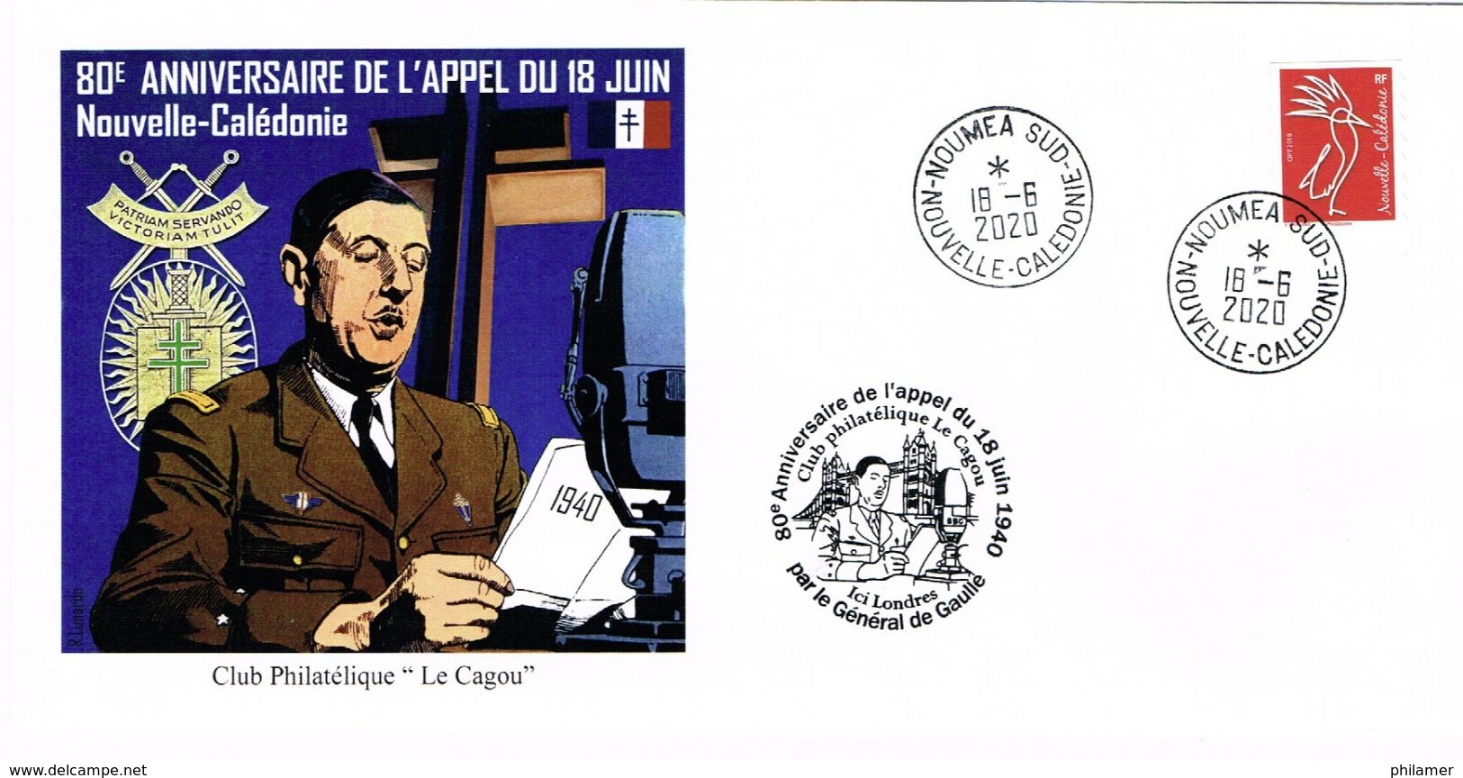 Nouvelle Caledonie Caledonia Enveloppe Commemorative Appel 18 Juin General De Gaulle Cagou 2020 Neuve Unc TB - Autres & Non Classés