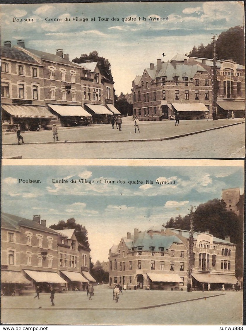 Poulseur - Centre Du Village Et Tour Des Quatre Fils Aymond (lot 2 Cartes Colorisée 2 Différentes) - Comblain-au-Pont