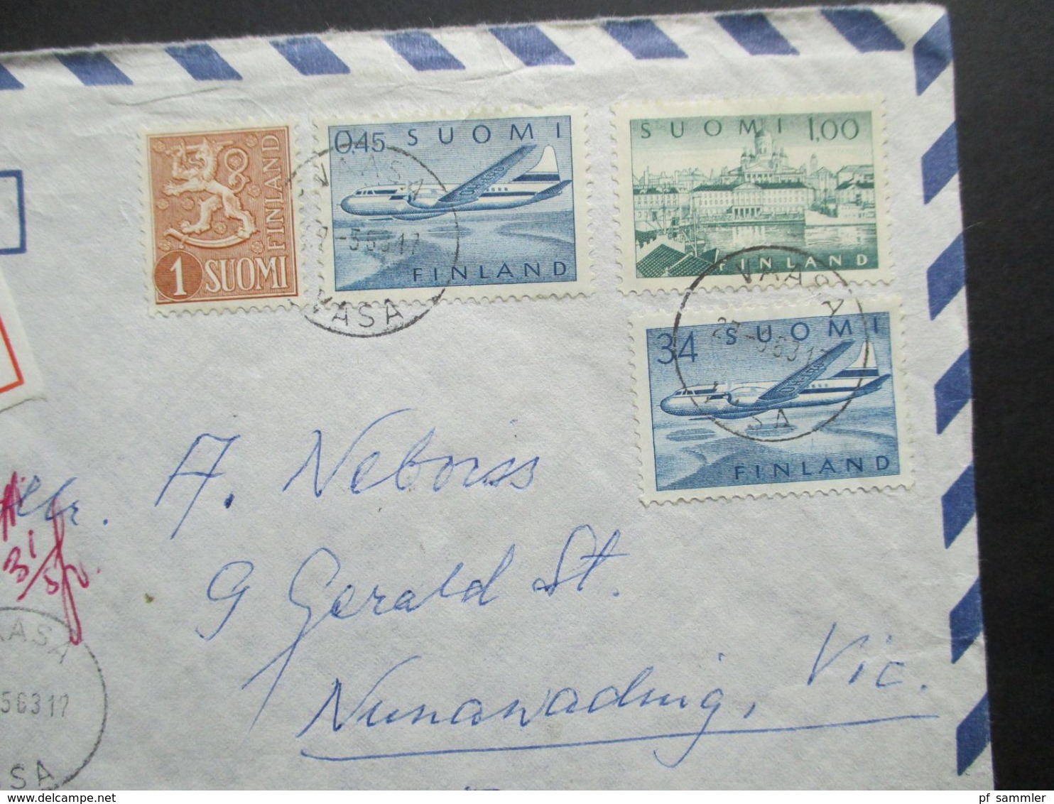 Finnland 1963 Luftpost Par Avion Einschreiben Vaasa Nach Australien Mit 2 Ank. Stempel - Cartas & Documentos