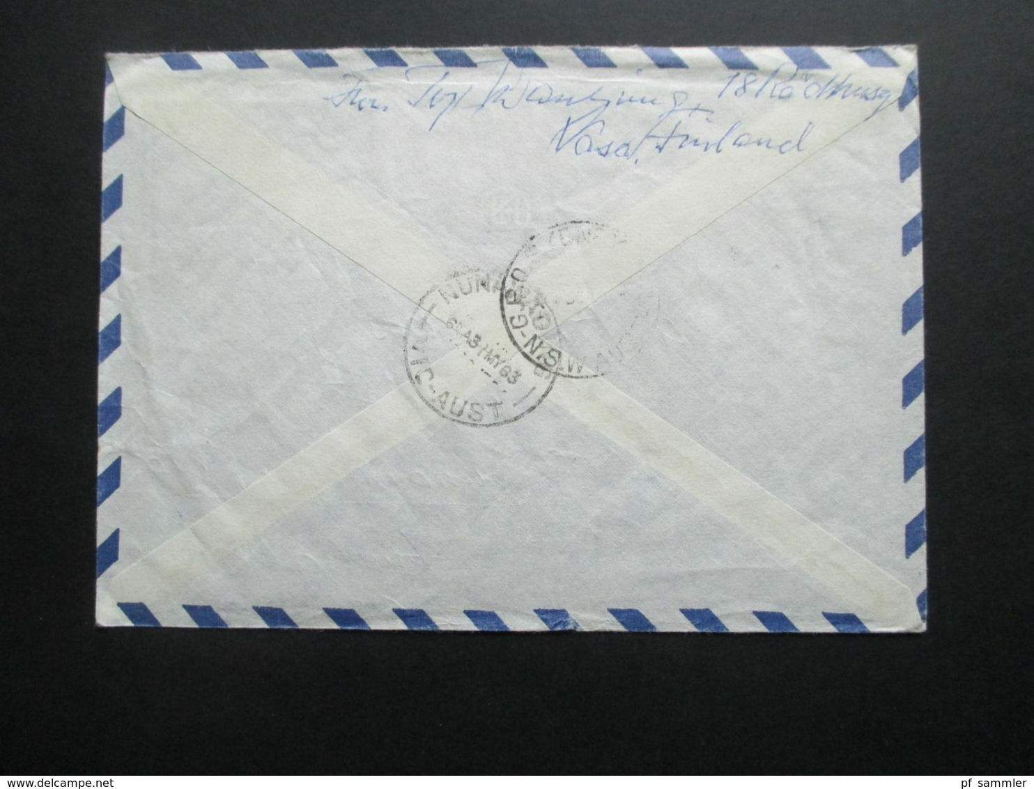 Finnland 1963 Luftpost Par Avion Einschreiben Vaasa Nach Australien Mit 2 Ank. Stempel - Covers & Documents