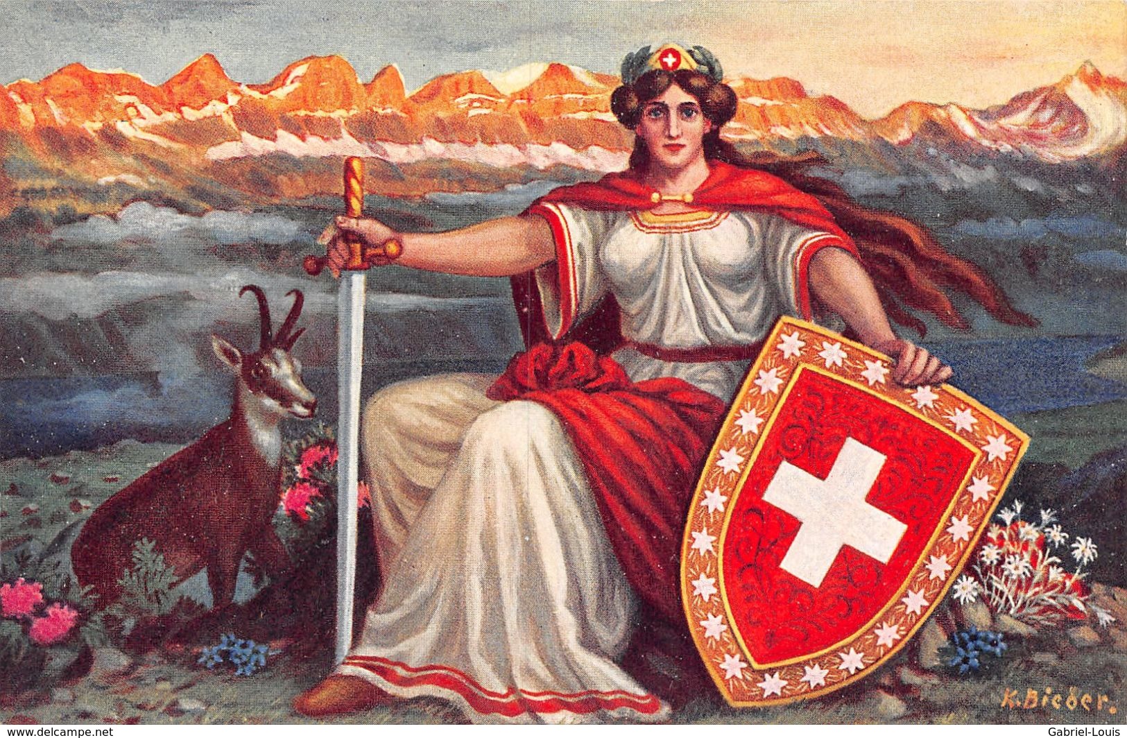 Helvetia - Alpenkönigin Reine Des Alpes - Chamois - Allégorie De La Suisse - Bieder - Cham