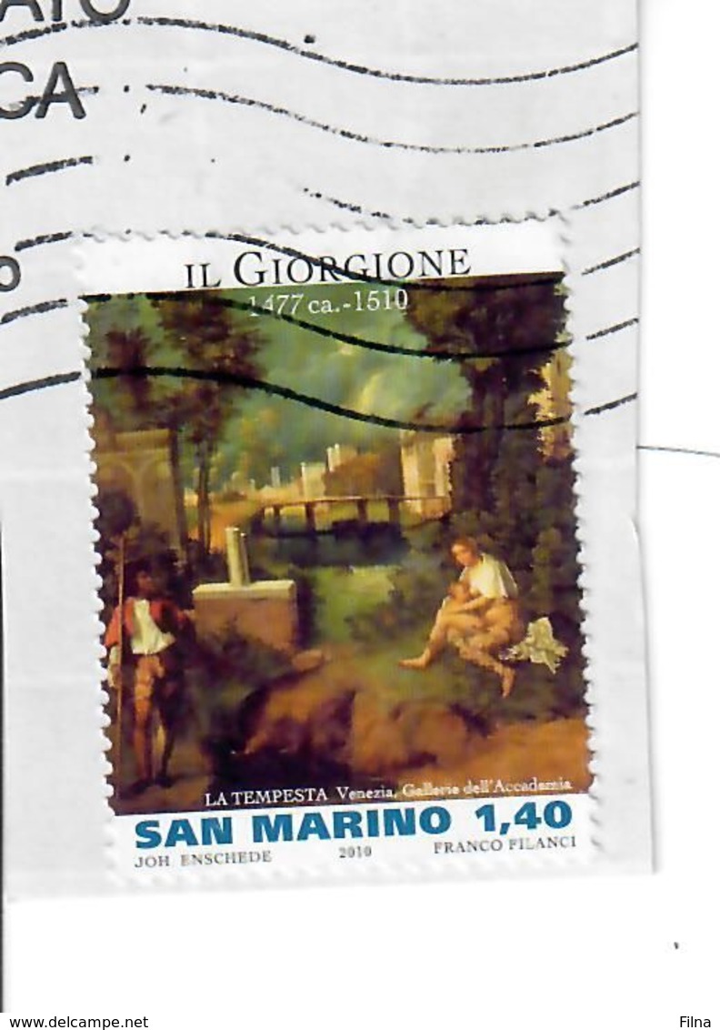 SAN MARINO 2010 - MAESTRI D'ARTE - IL GIORGIONE - 1 VALORE USATO  SU FRAMMENTO - Used Stamps