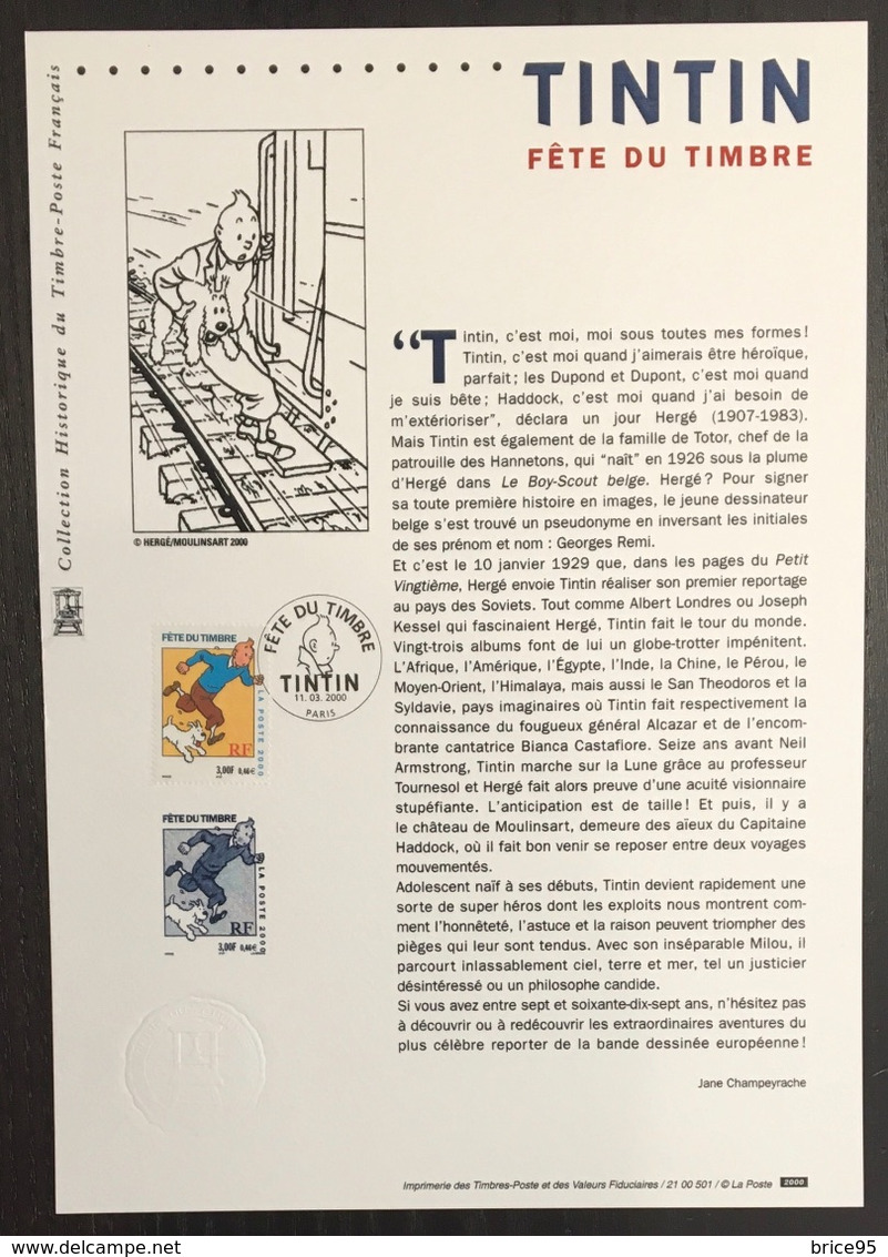 France - Document Philatélique - Premier Jour - FDC - Tintin - 2000 - 2000-2009