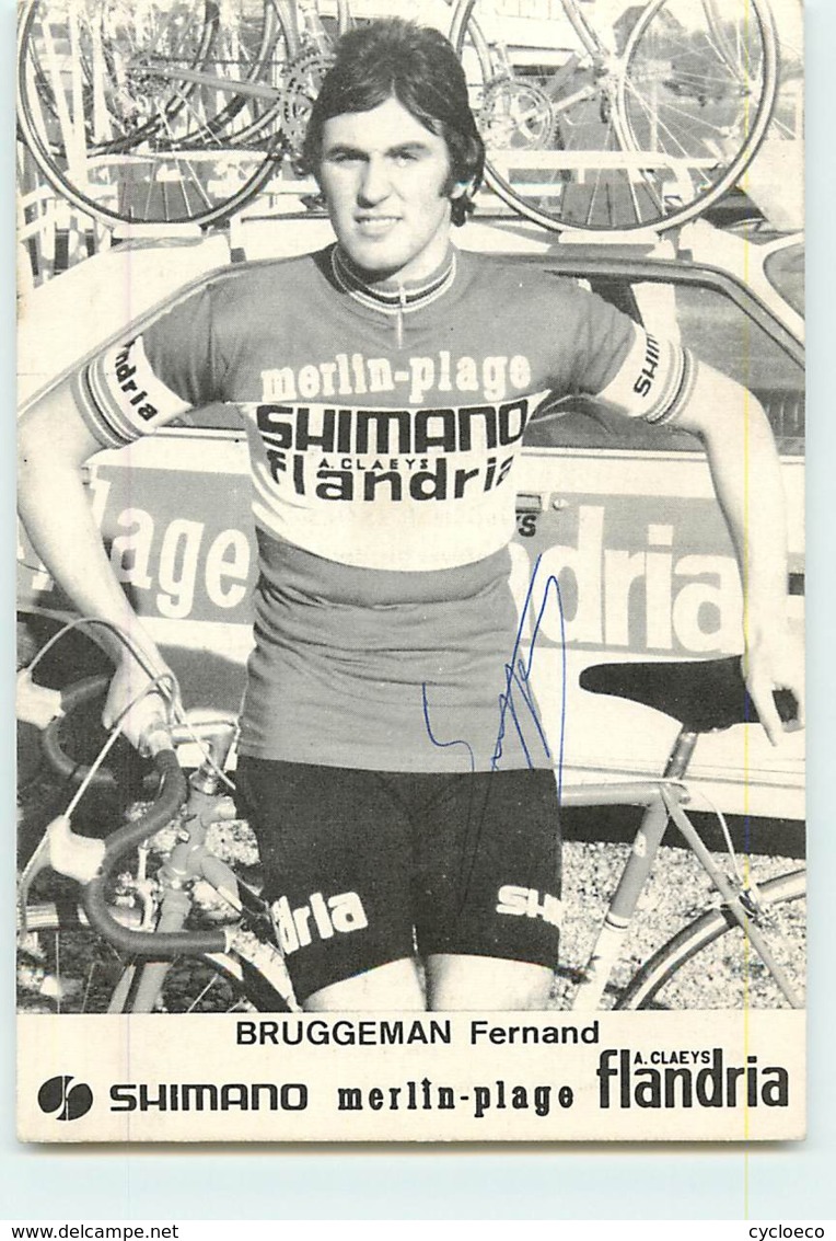 Fernand BRUGGEMAN , Autographe Manuscrit, Dédicace . 2 Scans. Cyclisme. Shimano Merlin Plage Flandria 1974 - Ciclismo