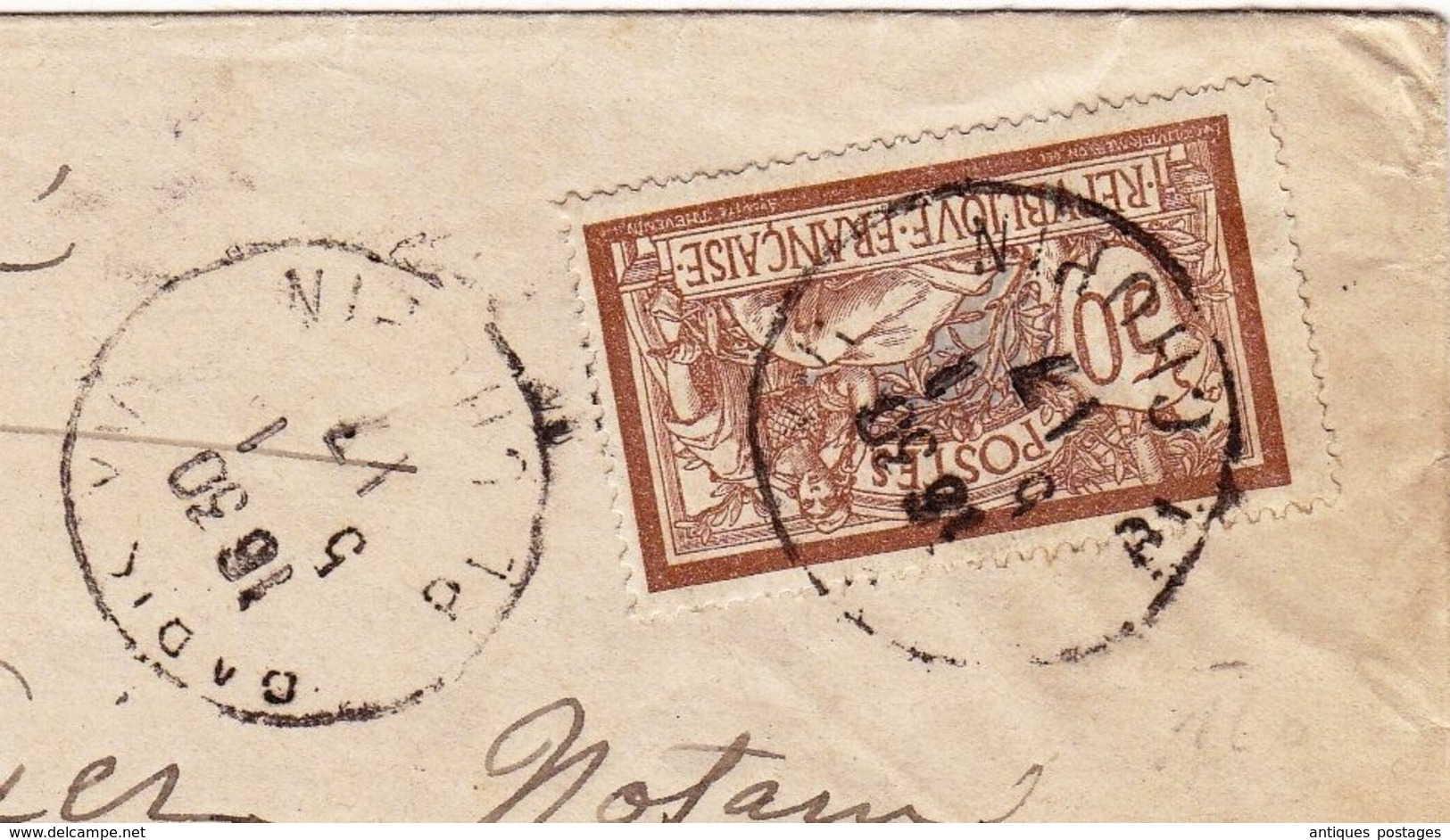 Lettre Recommandée 1901 Paris Timbre Merson 50 Centimes - 1900-27 Merson