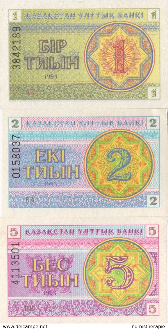 Kazakhstan : Lot De 3 Petits Billets : 1-2-5 Tyin 1993 UNC - Kazakhstan