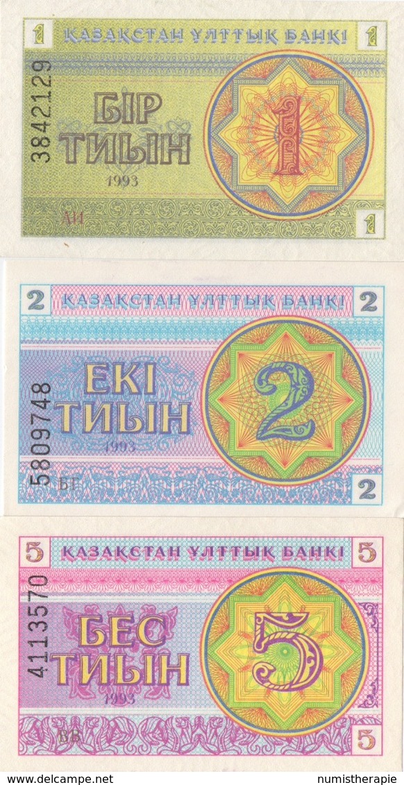 Kazakhstan : Lot De 3 Petits Billets : 1-2-5 Tyin 1993 UNC - Kazakhstan