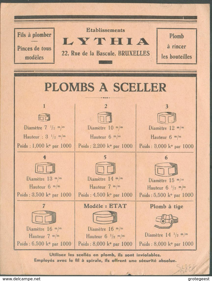 10 C. Cérès Obl. Dc BRUXELLES MIDI  31-X-1935 Sur Carte Publicitaire LYTHIA (Plombs à Sceller Fils à Plombs .. - 15875 - 1932 Ceres Und Mercure