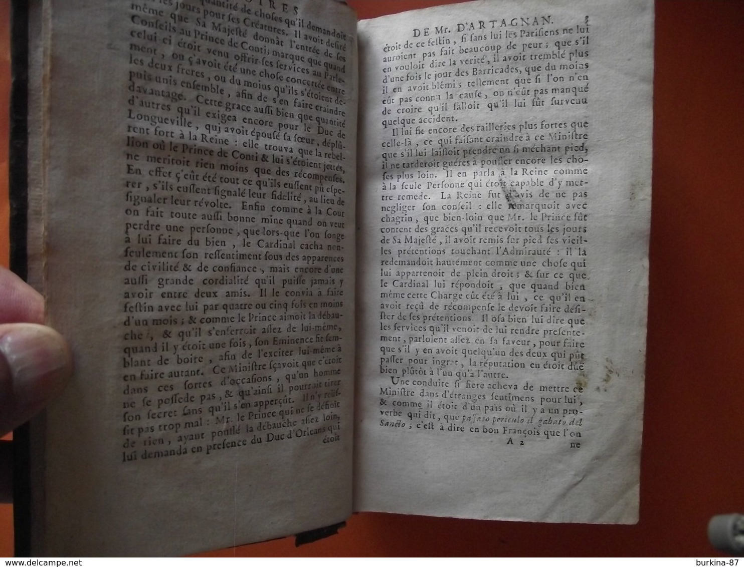 LES MÉMOIRES de D'ARTAGNAN,  1700, 2 tomes , livres rares