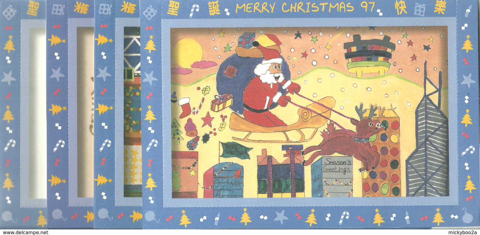 HONG KONG 1997 CHRISTMAS CHILDREN'S ART PAINTINGS PRE PAID STATIONERY 12 MNH - Entiers Postaux