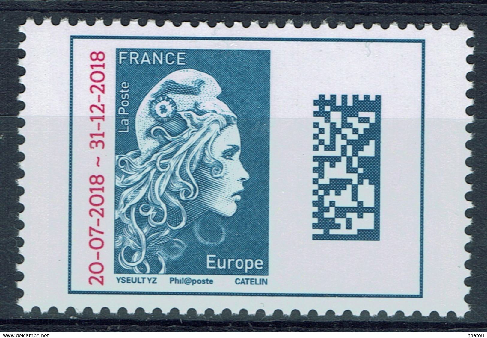 France, Marianne, "l'engagée" (the Engaged), EUROPE, Overprint "20-07-2018 - 31-12-2018", 2018, MNH VF - Nuevos