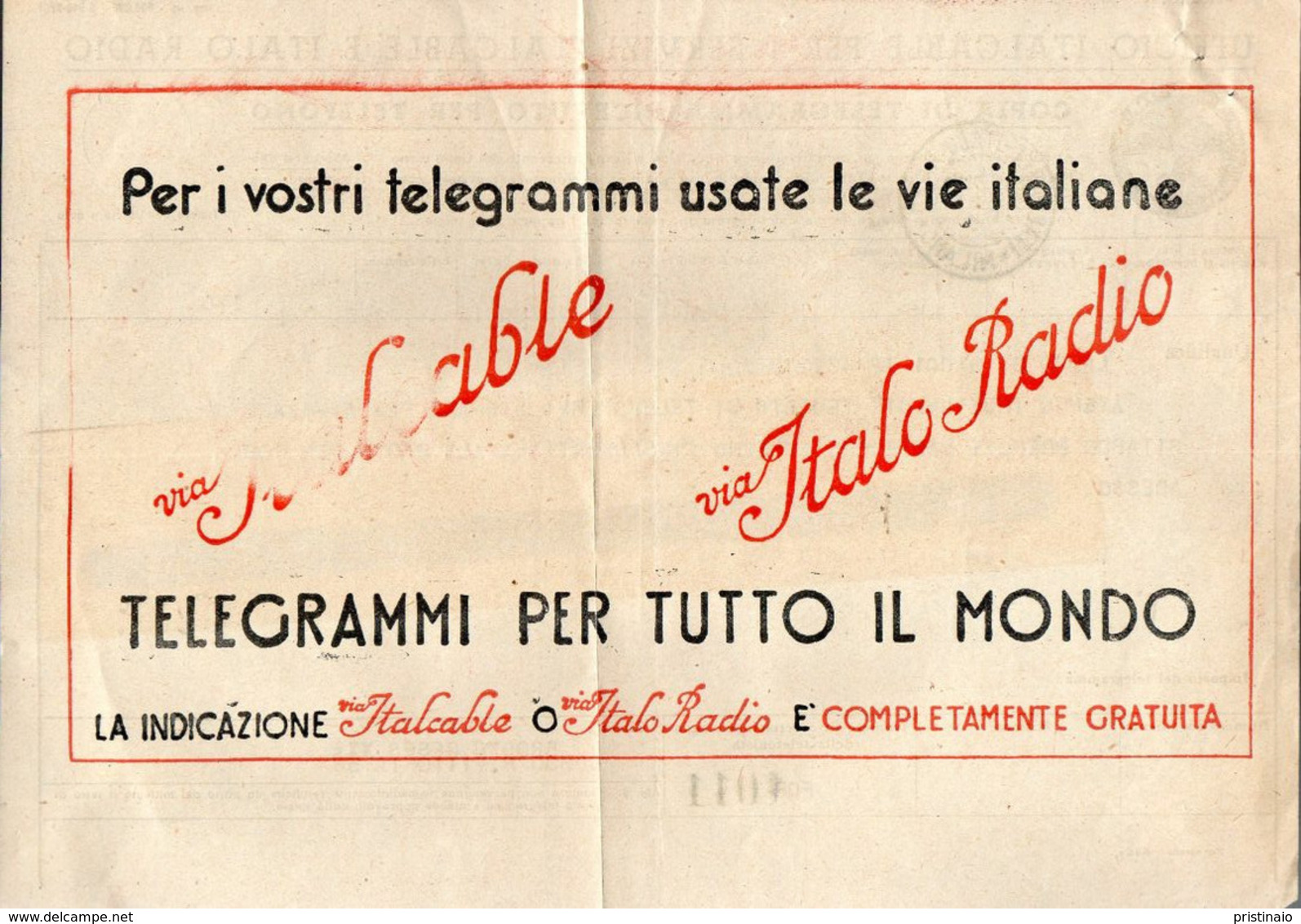 TELEGRAMMA LAMPO VIA ITALCABLE - Italië