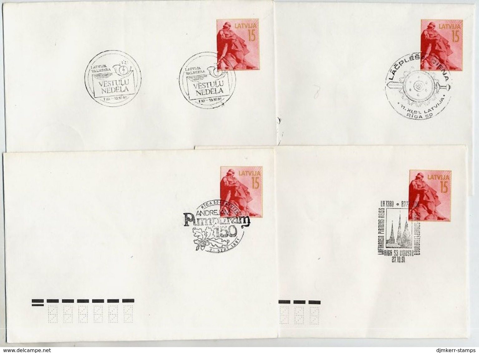 LATVIA 1991 Four Commemorative Postmarks On Stationery Envelopes Michel U4. - Lettland