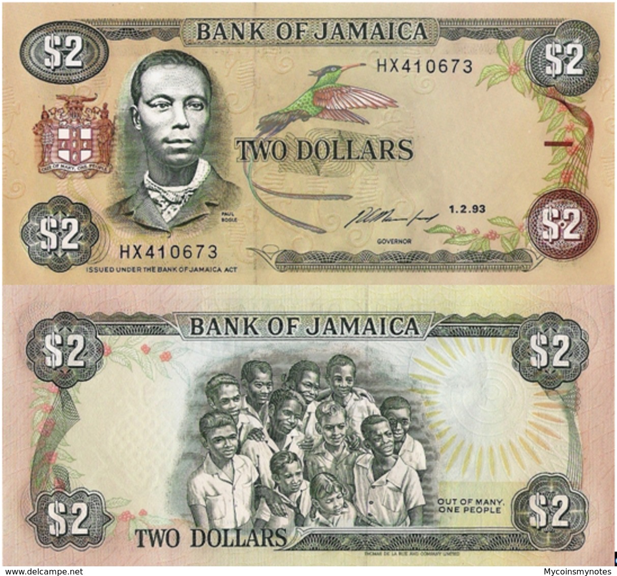 JAMAICA, 2 DOLLARES, 1993, P78, UNC - Jamaique