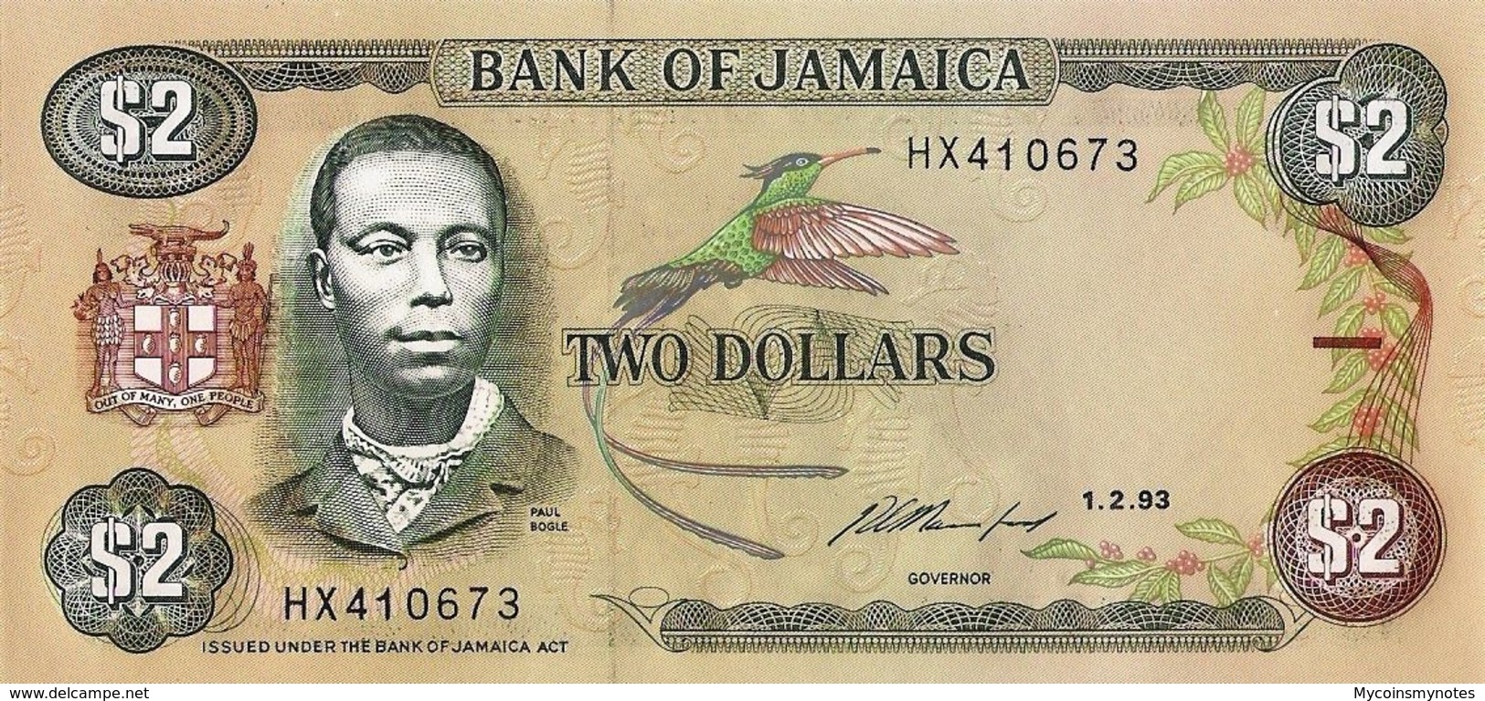JAMAICA, 2 DOLLARES, 1993, P78, UNC - Jamaica