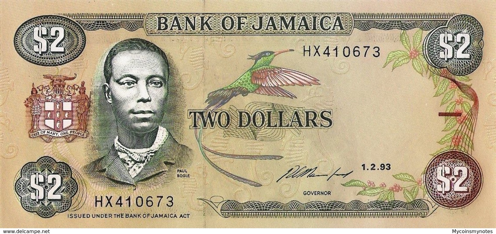 JAMAICA, 2 DOLLARES, 1993, P78, UNC - Giamaica