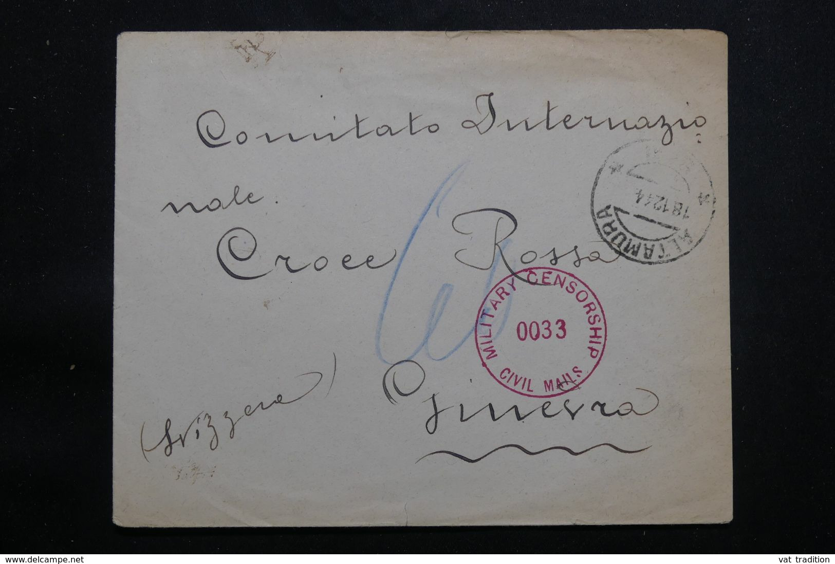 ITALIE - Enveloppe De Altamura Pour La Croix Rouge En Suisse En 1944 Avec Contrôles Postaux - L 65023 - Marcofilía