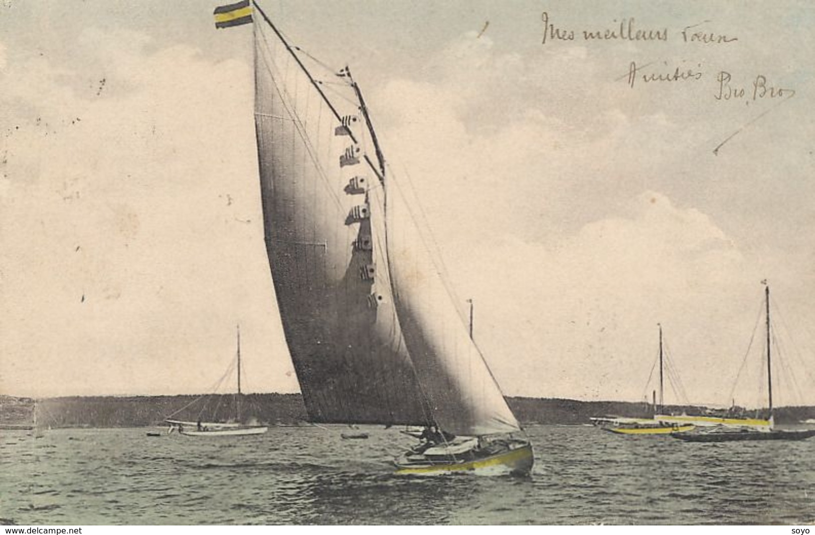 Voile Yachting . Voilier . Sailing Boat. Edicion Galarza . Regate. Hand Colored . Envoi Robardelle Villenauxe La Grande - Voile