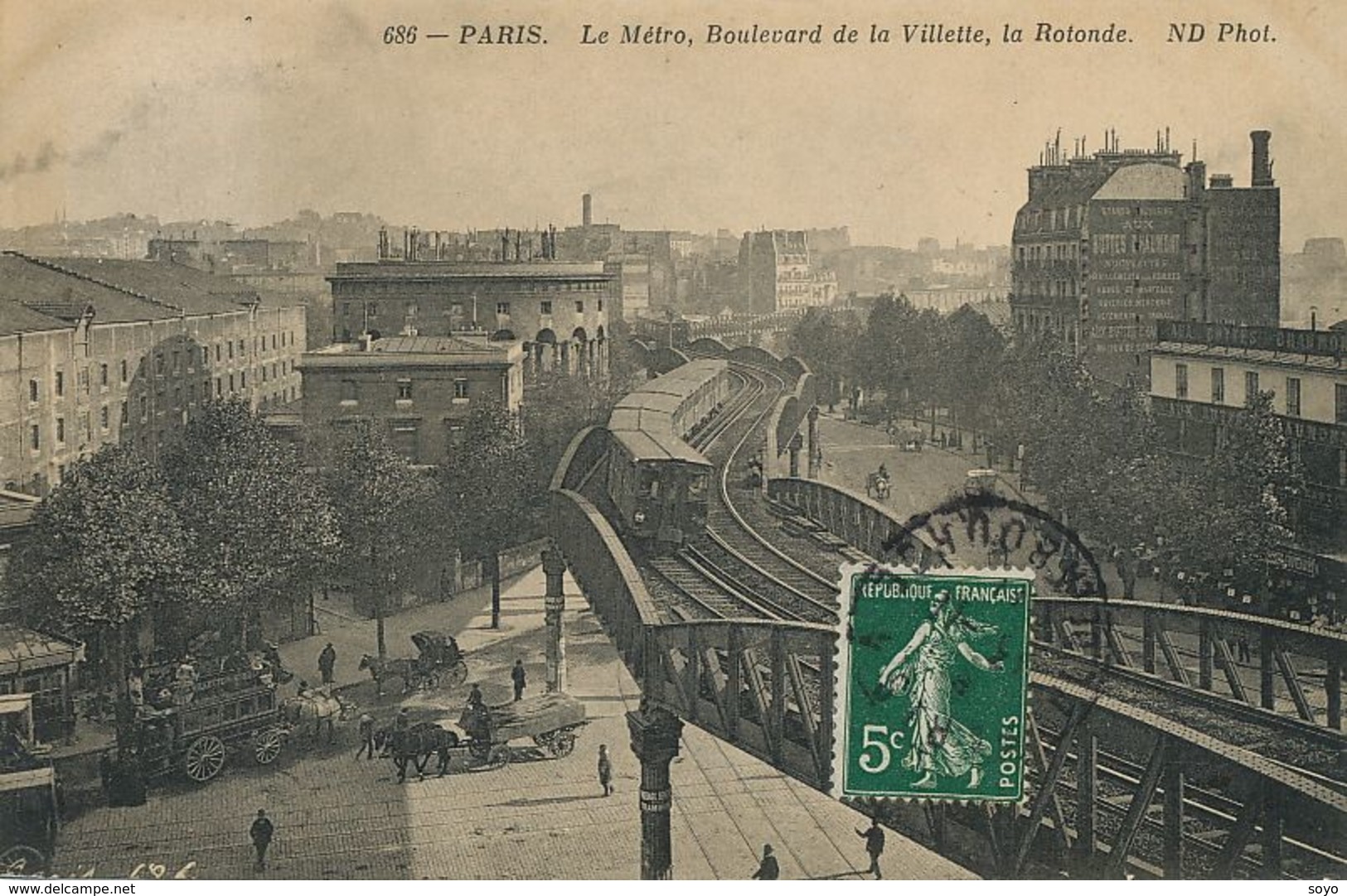 Paris Le Metropolitain Bd De La Villette La Rotonde Train  Diligence à Cheval - Métro