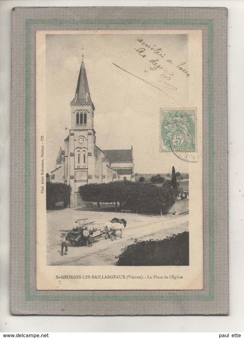 CPA - (86) SAINT-GEORGES-les-BAILLARGEAUX - Aspect De La Moissonneuse Sur La Place De L'Eglise En 1905 - Saint Georges Les Baillargeaux