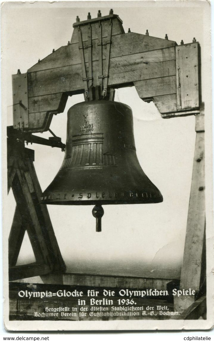 ALLEMAGNE CARTE POSTALE " OLYMPIA=GLOCKE FUR DIE OLYMPIFCHEN SPIELE IN BERLIN 1936 " DEPART BERLIN 14-8-36 POUR......... - Summer 1936: Berlin