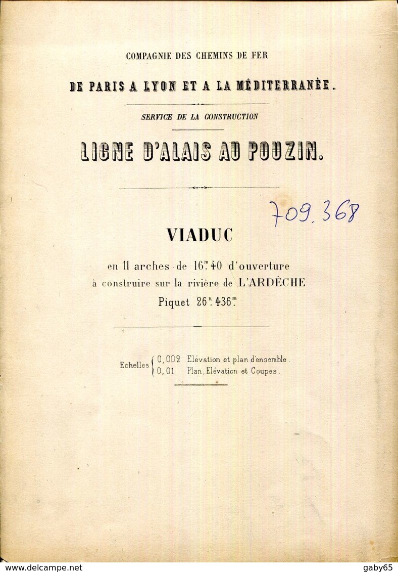 07.ARDECHE.VOGÜE.2 PLANS POUR LA CONSTRUCTION DU VIADUC.LIGNE D'ALAIS AU POUZIN (P.J ) - Architettura