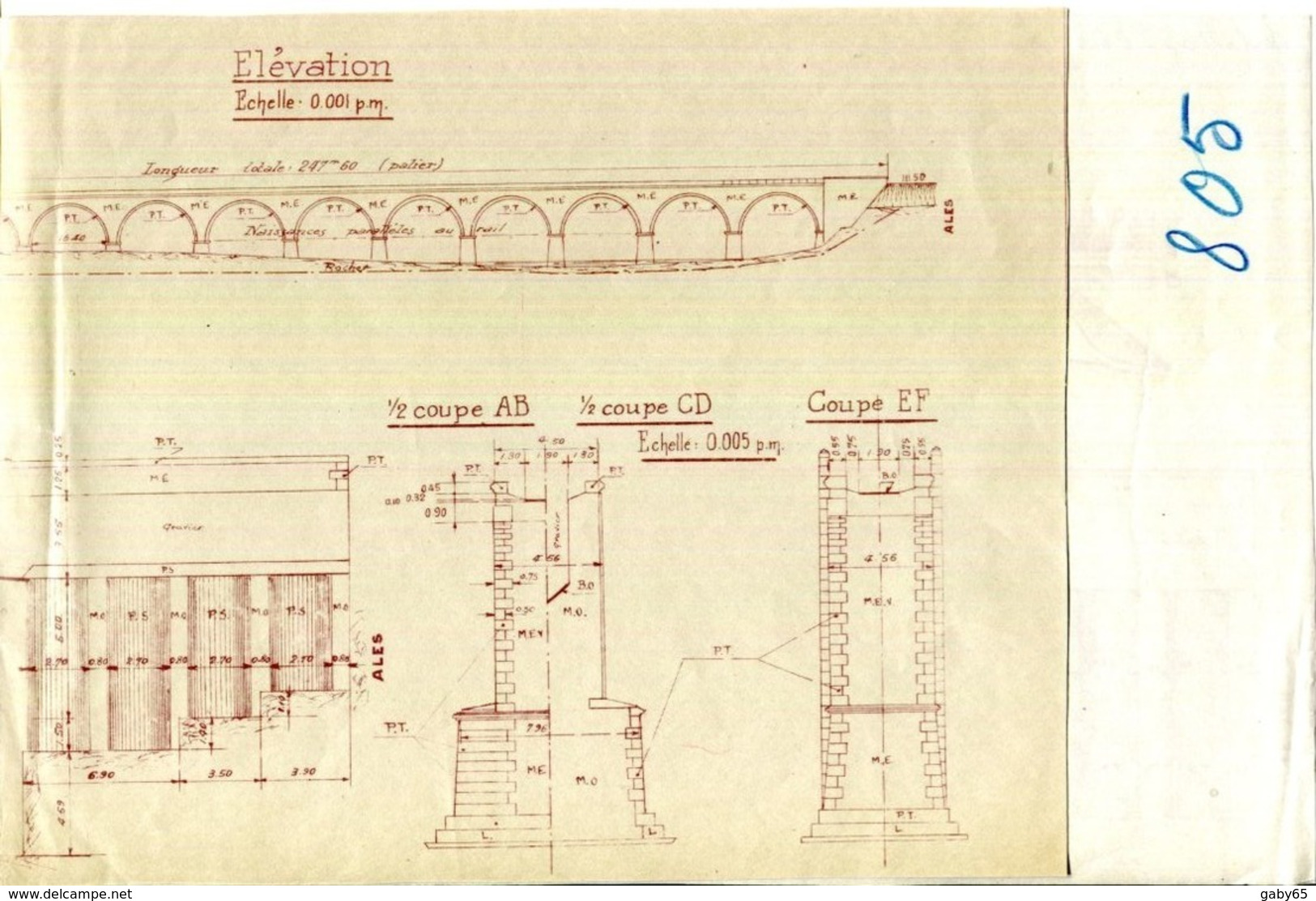 07.ARDECHE.VOGÜE.2 PLANS POUR LA CONSTRUCTION DU VIADUC.LIGNE D'ALAIS AU POUZIN (P.J ) - Architecture