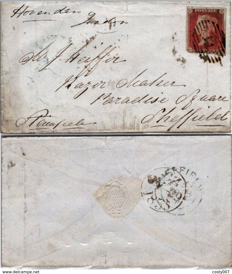 Great Britain 1853 Postal History Rare 1d Red Cover London - Sheffield D.1090 - Storia Postale