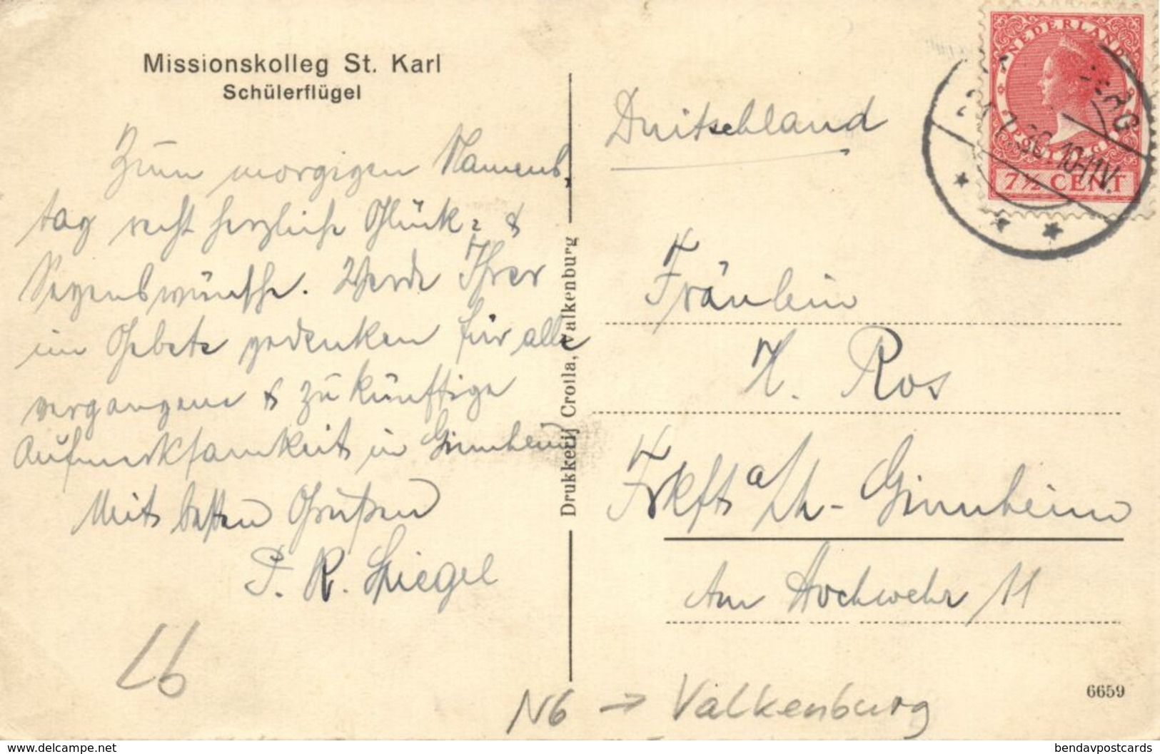 Nederland, VALKENBURG, Missionskolleg St. Karl, Schülerflügel (1930) Ansichtkaart - Valkenburg