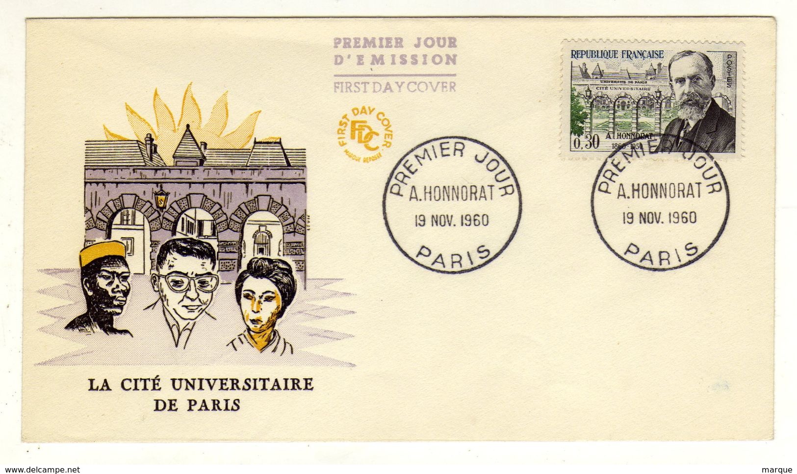 Enveloppe FRANCE 1er Jour A. Honnorat Oblitération PARIS 19/11/1960 - 1960-1969