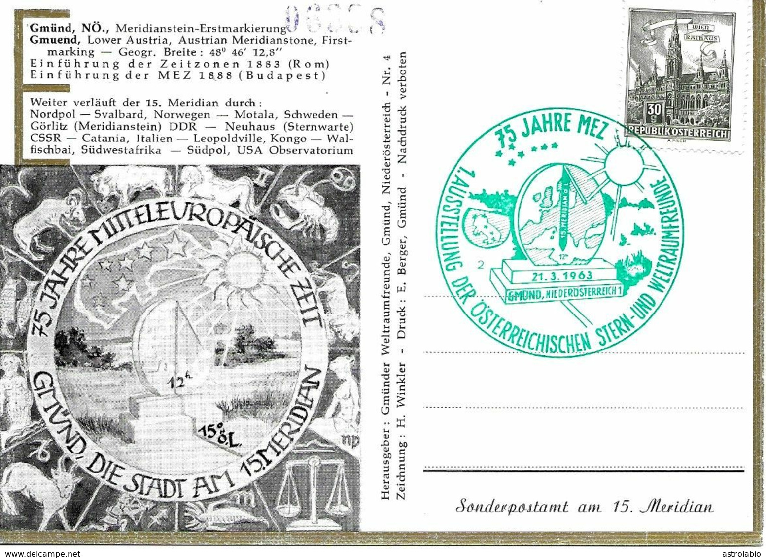 Cadran Solaire D'Autriche 1963 Cachet Sur Carte Postal - Horlogerie