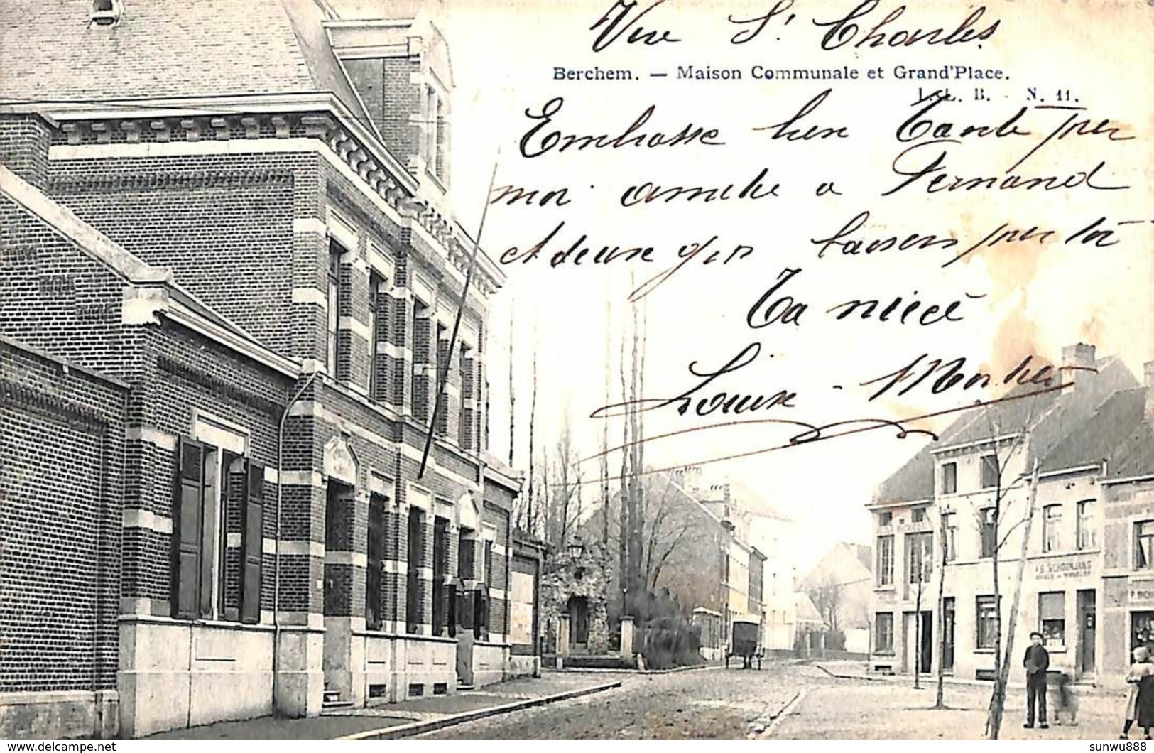 Berchem - Maison Communale Et Grand'Place (animée 1907 L Lagaert) - St-Agatha-Berchem - Berchem-Ste-Agathe