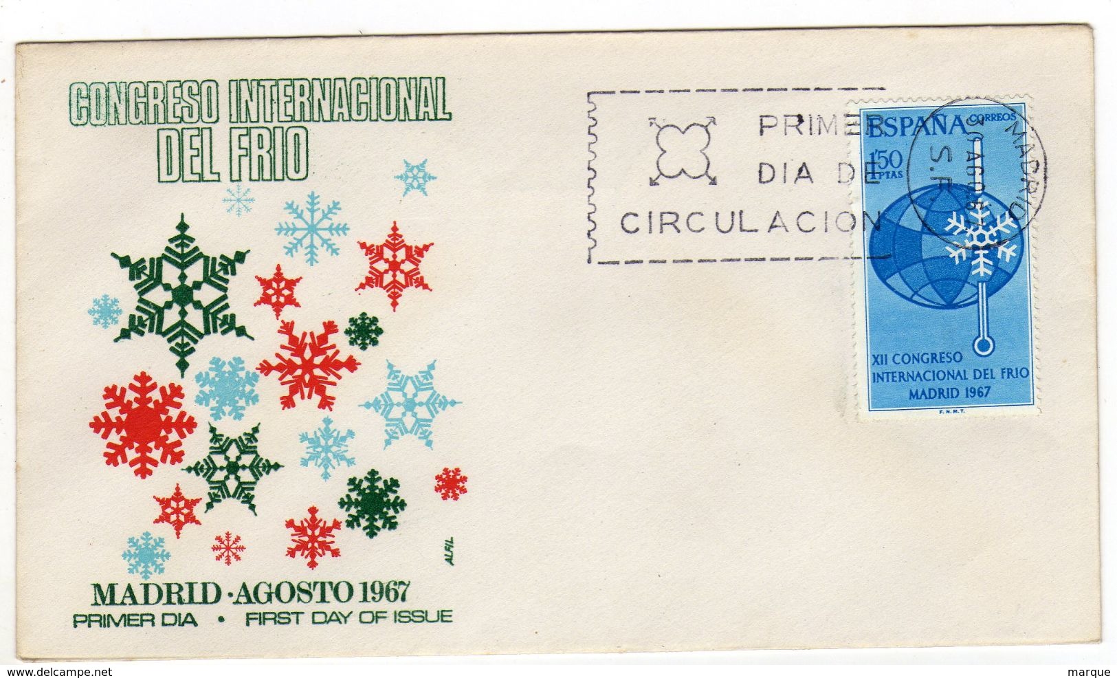 Enveloppe ESPANA ESPAGNE 1er Jour Congreso Internacional Del Frio Oblitération MADRID 30/08/1967 - FDC