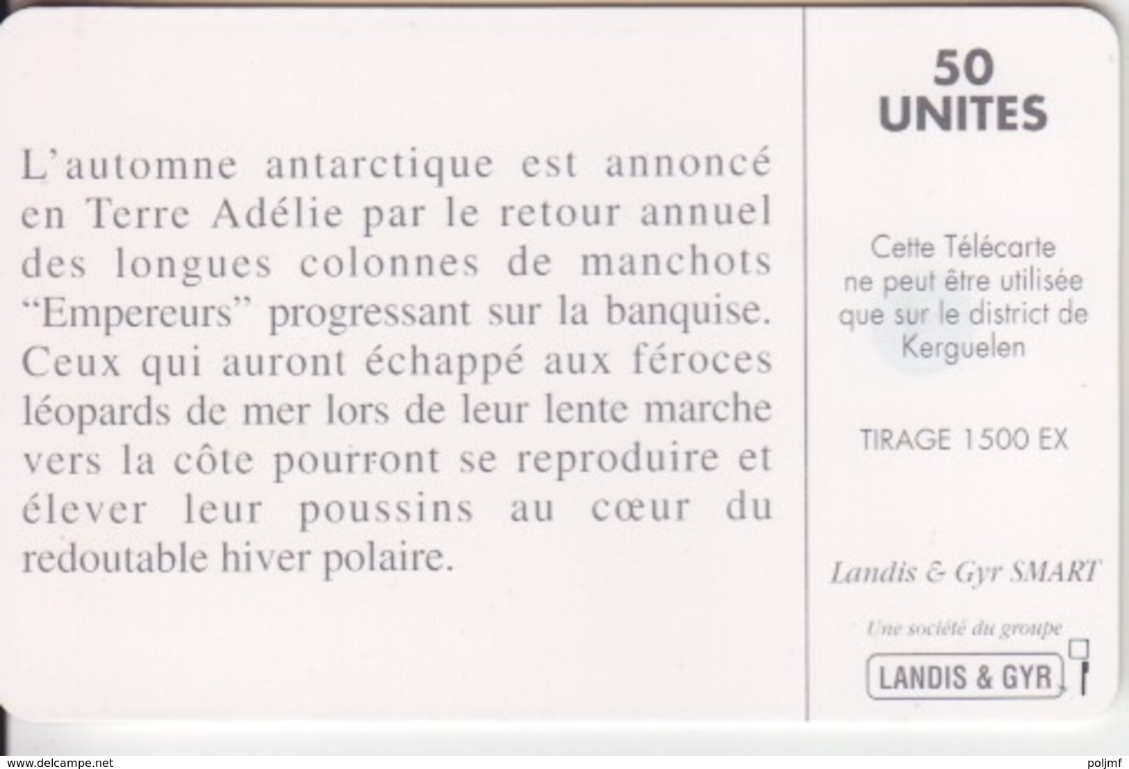 Télécarte 50U, Tirage 1500, L'arrivée Des Manchots Empereur En Terre Adélie - TAAF - Terres Australes Antarctiques Françaises